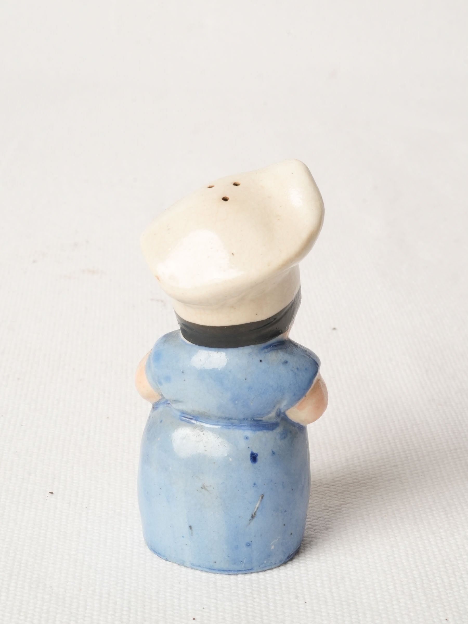 Vintage Ceramic Cook Salt Shaker in Blue Dress & Apron