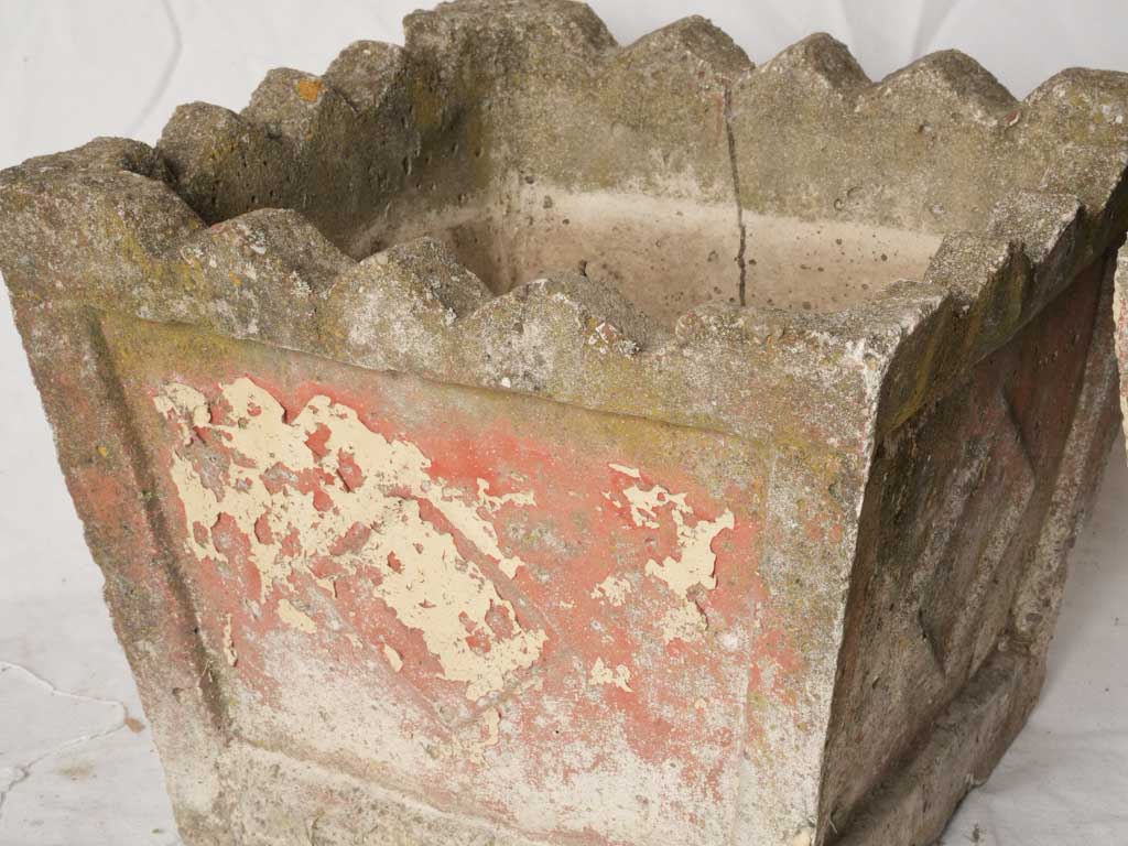 Set of 4 vintage square planters w/ pink patina 14½"