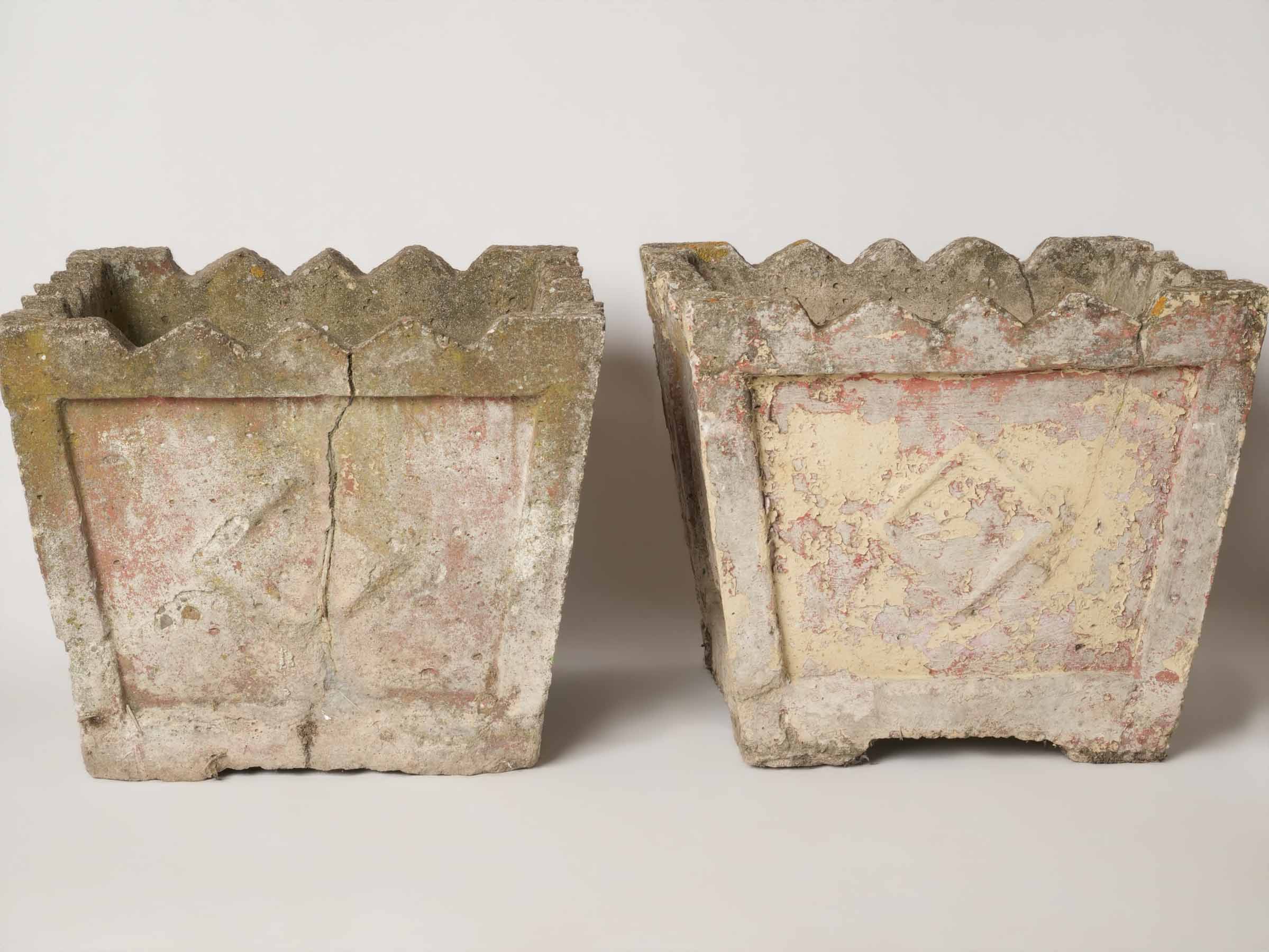 Set of 4 vintage square planters w/ pink patina 14½"