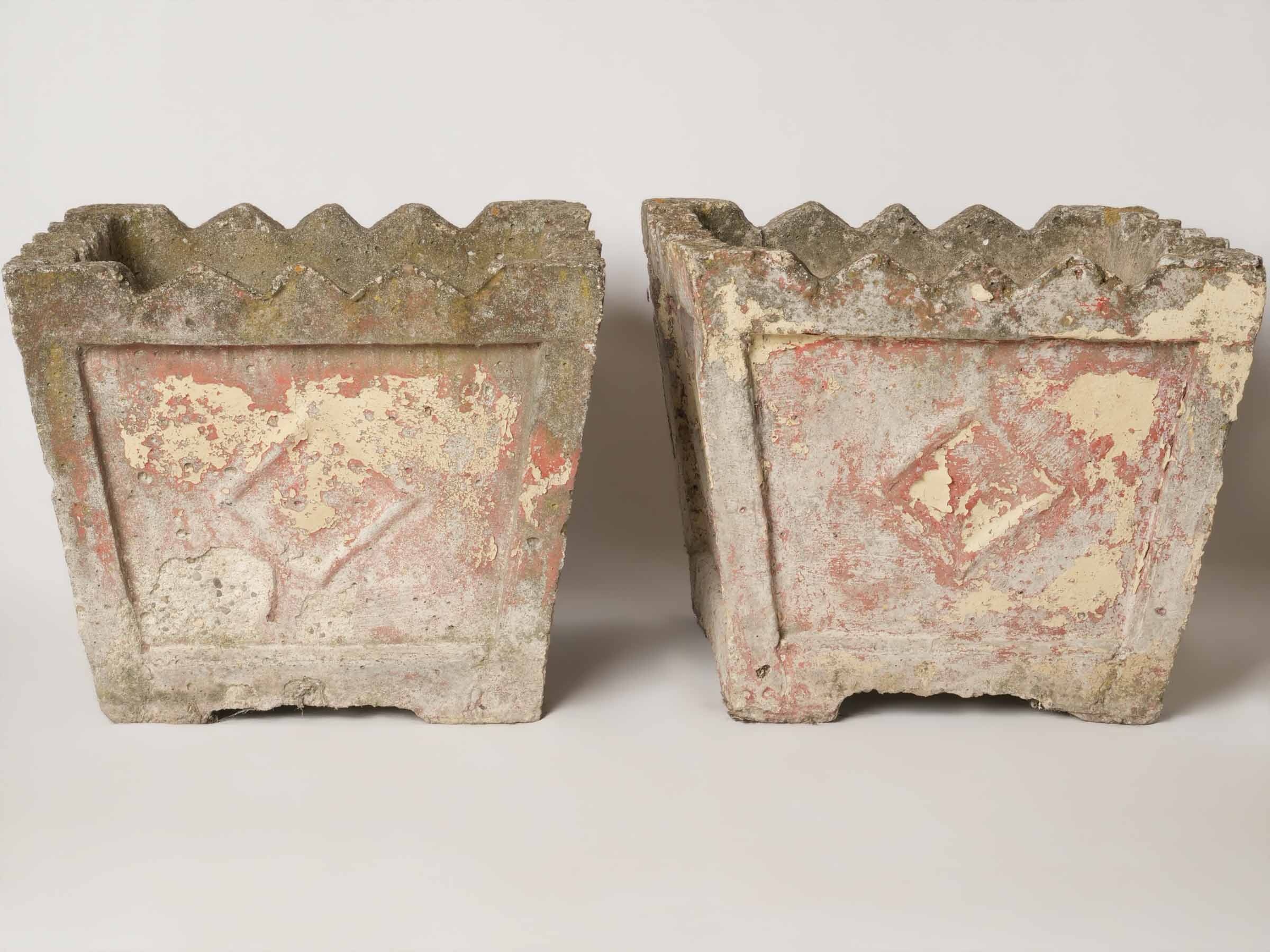 Set of 4 vintage square planters w/ pink patina 14½"