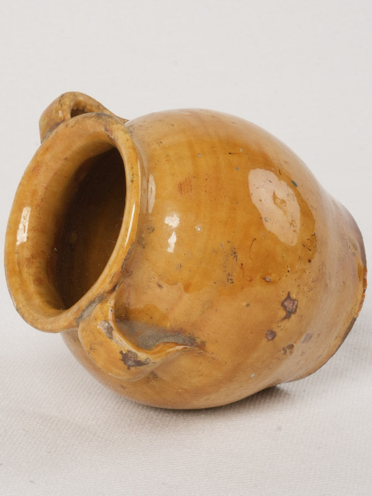 Adorable, Loop-Handled, French, Petite, Ochre-Glazed Mustard Pot
