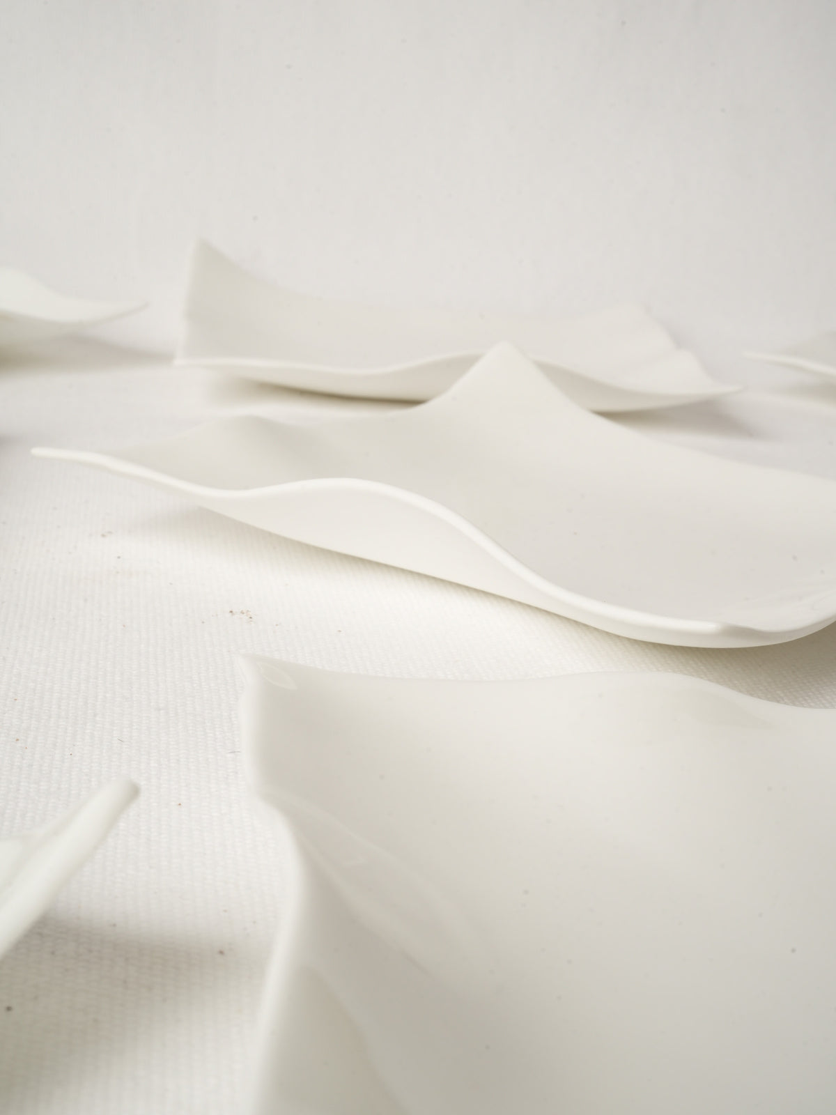 10 Handmade White Ceramic Square Plates w/ Undulating Edges 7"
