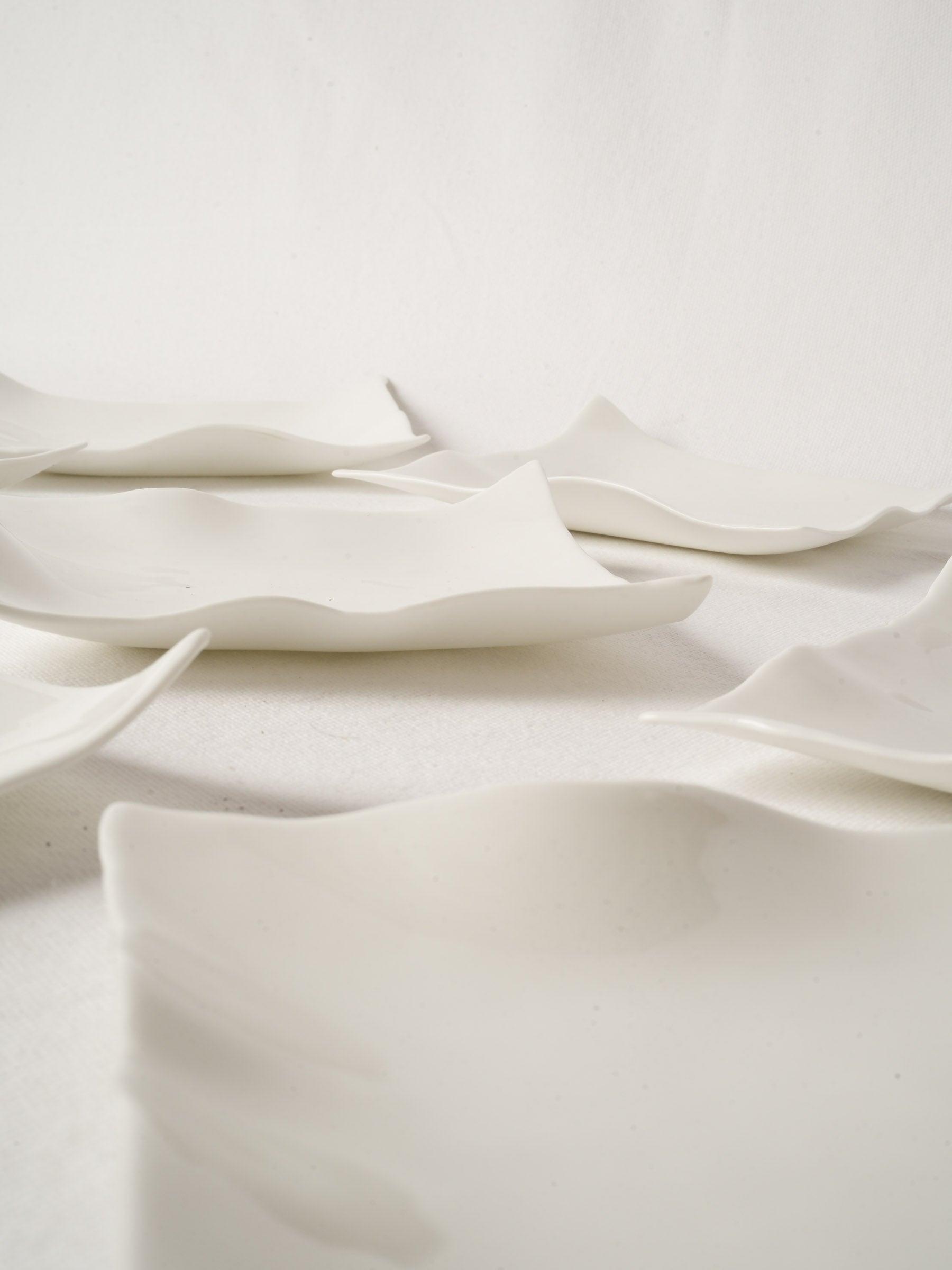 10 Handmade White Ceramic Square Plates w/ Undulating Edges 7"