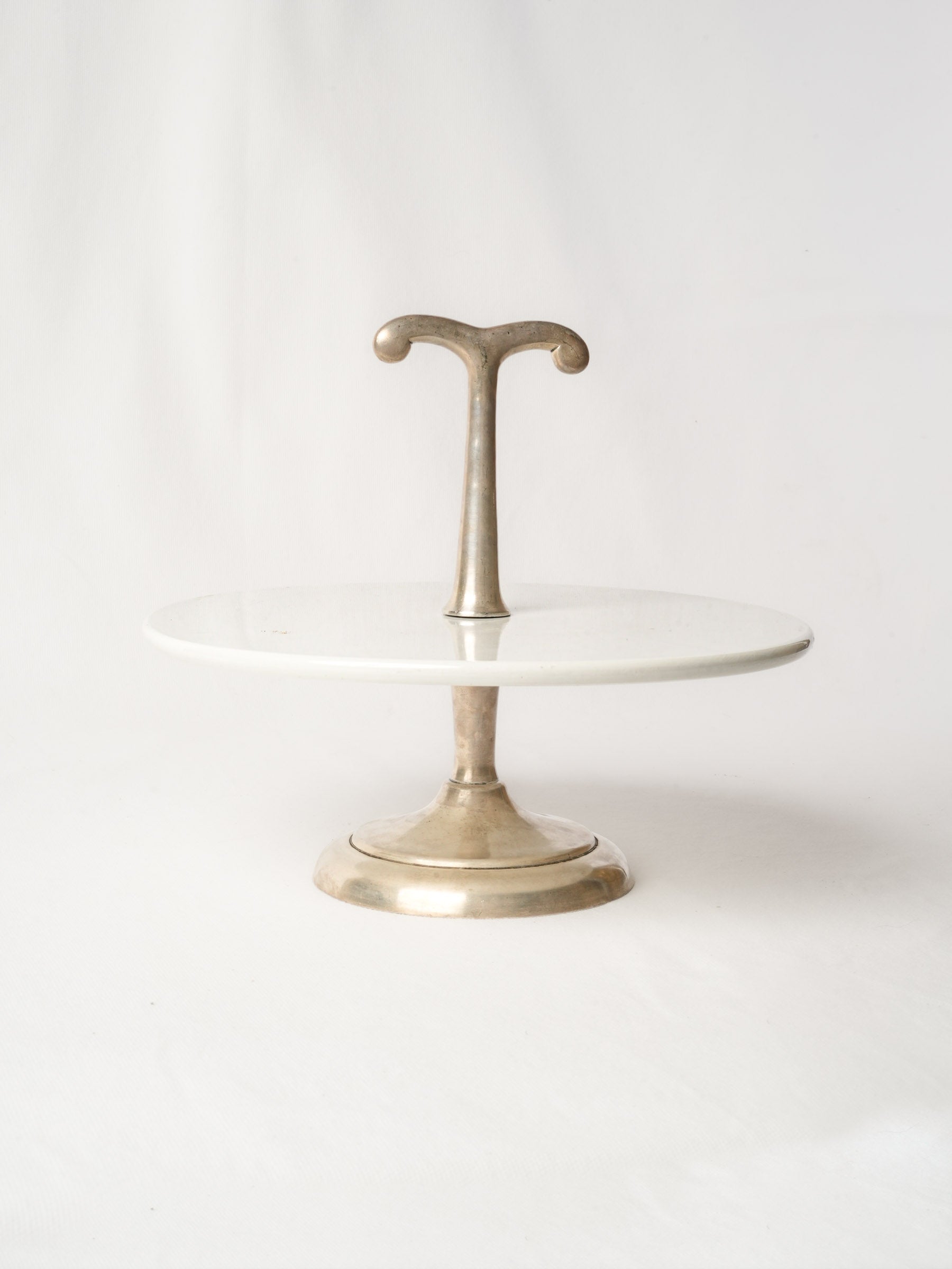 Revolving Ceramic Cake Stand with Silver Metal Pedestal