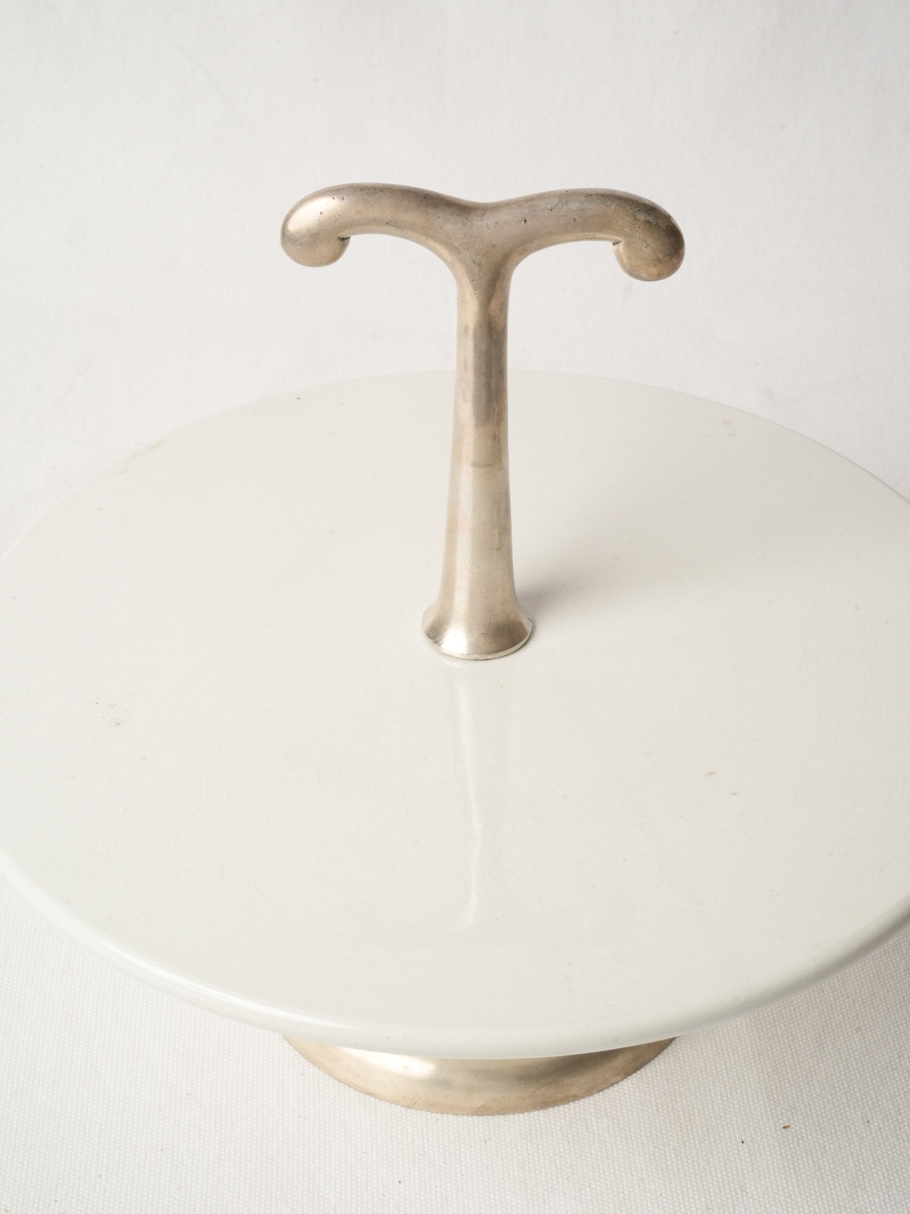 Revolving Ceramic Cake Stand with Silver Metal Pedestal