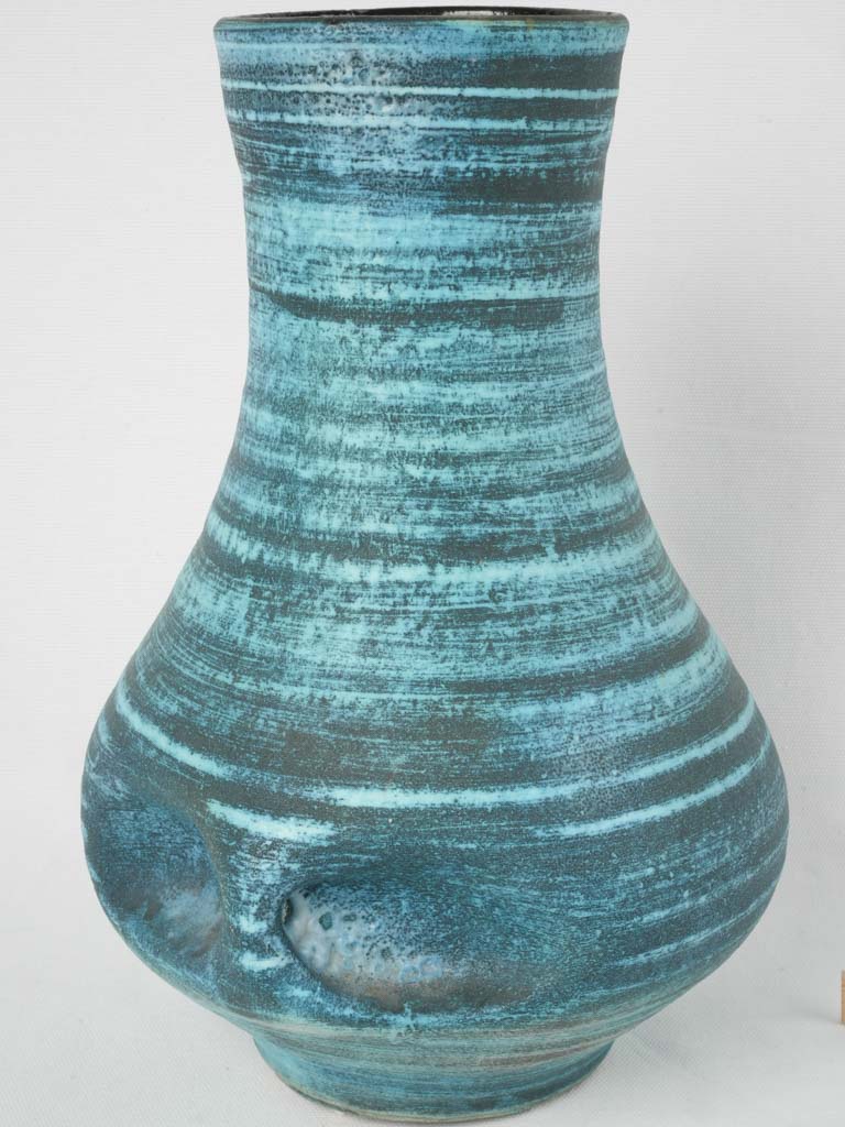Vintage French blue pottery vase | Large blue-glazed pinched ceramic vase - Accolay, France circa 1950, 13¾