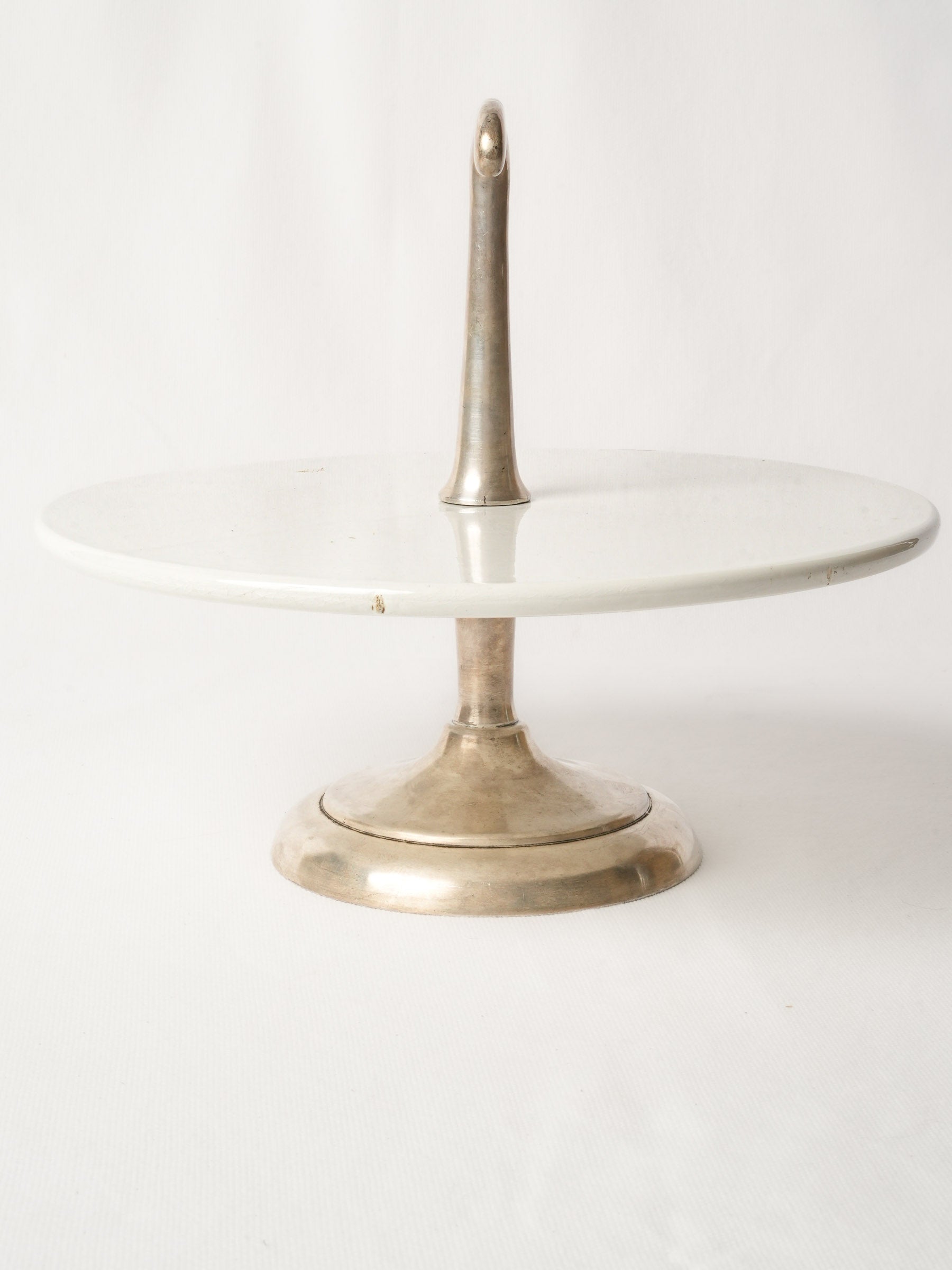 Revolving Ceramic Cake Stand with Silver Metal Pedestal