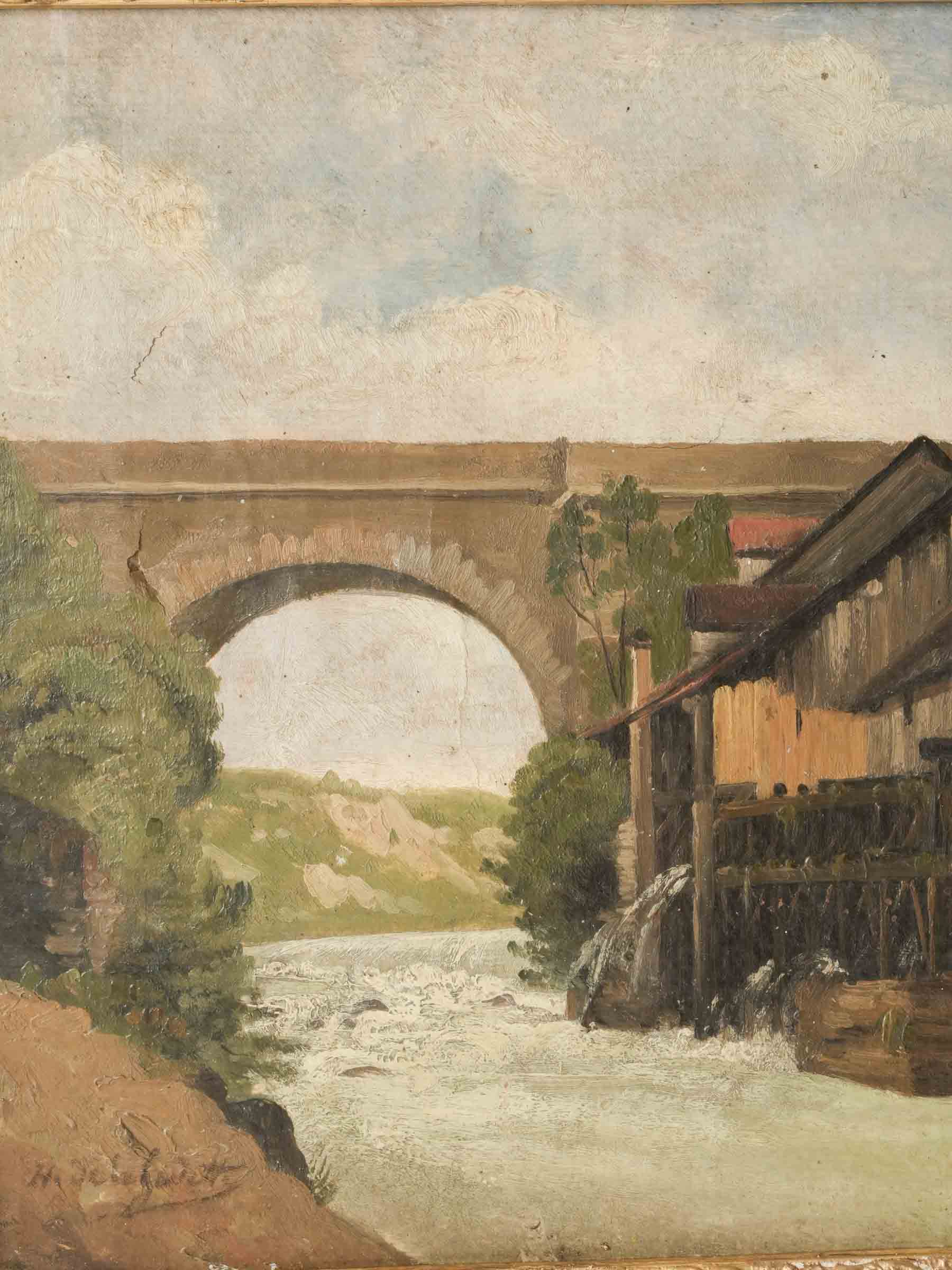 Muted palette riverside scene.