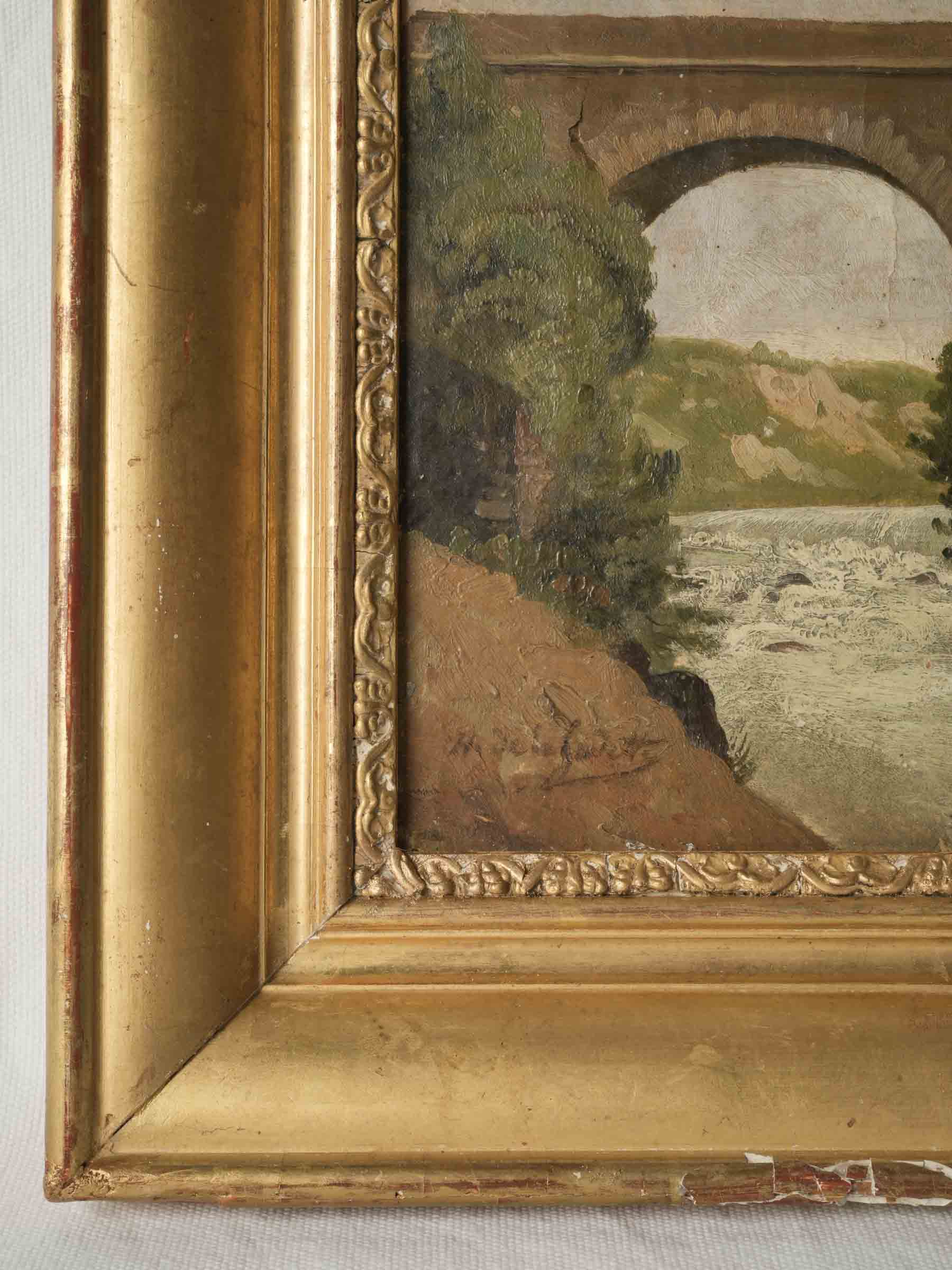 Gilt-framed vintage wall decor.