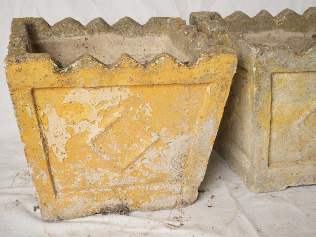 Antique-inspired square yellow planters