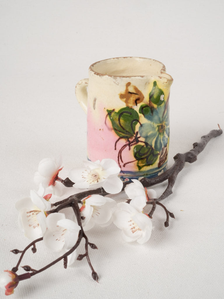 Delicate Cream-Colored Terracotta Floral Pitcher