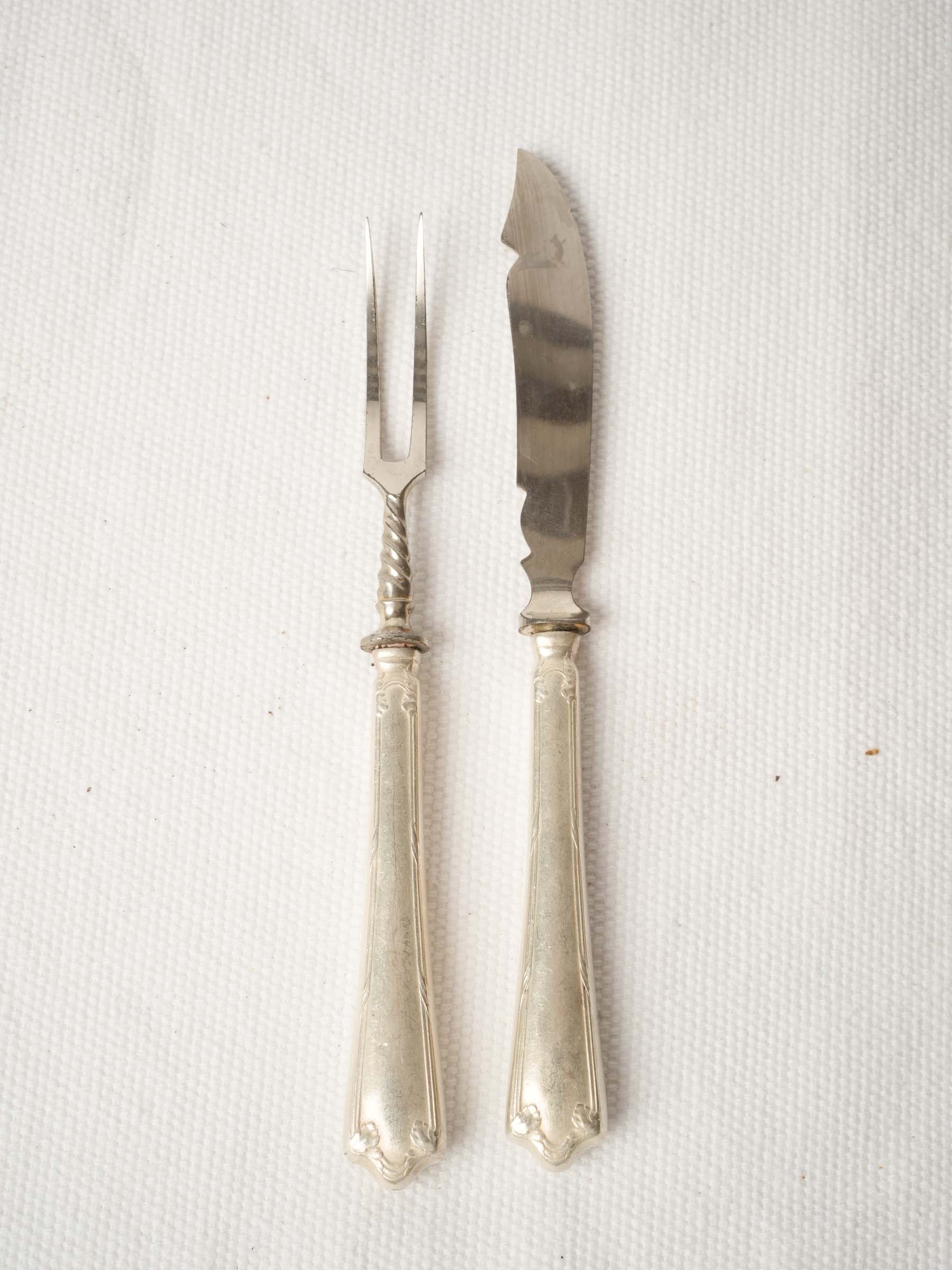 Antique Silverplate Cheese Knife and Fork Set