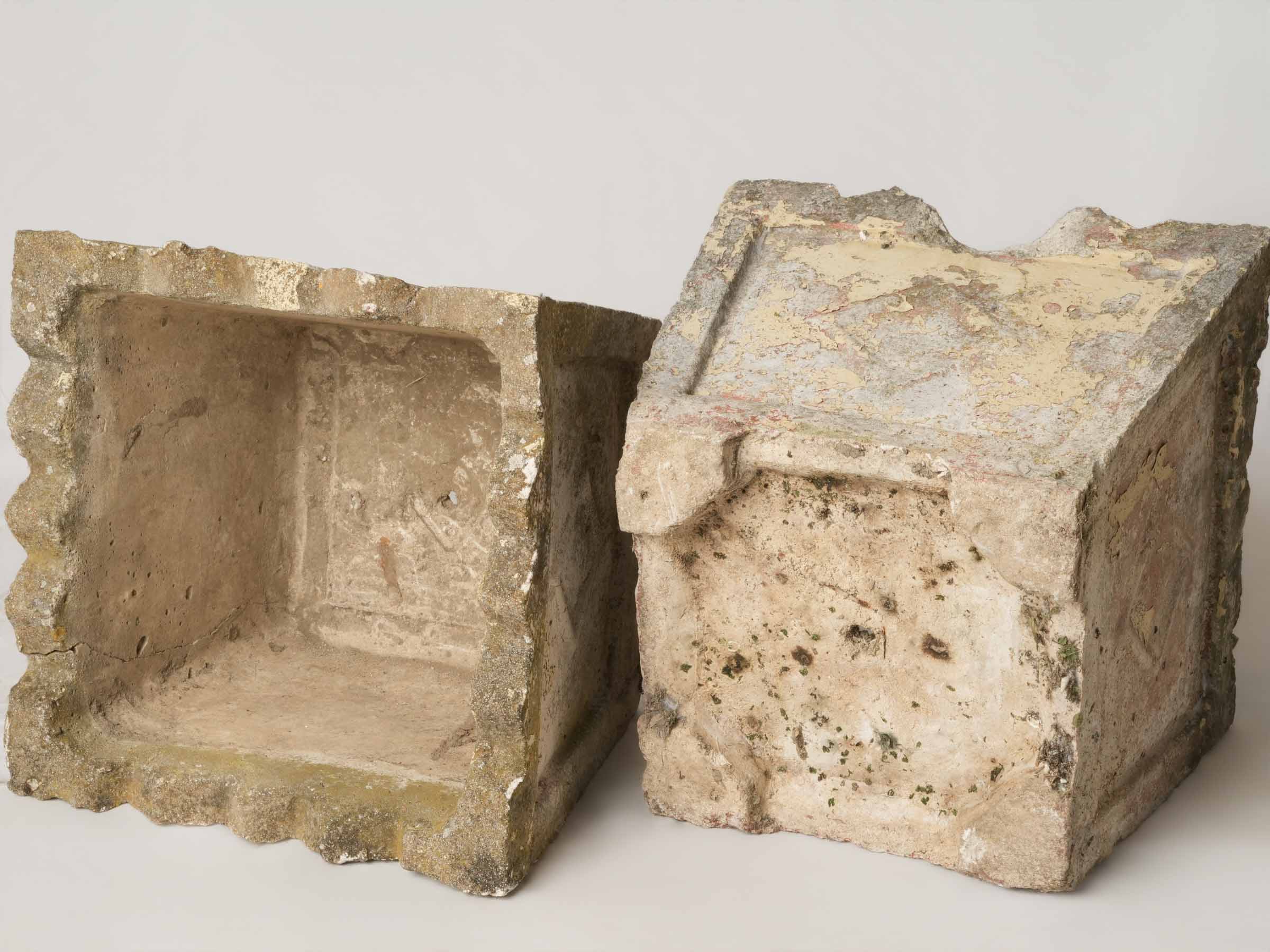 Set of 4 pretty vintage square planters w/ yellow patina 14½"
