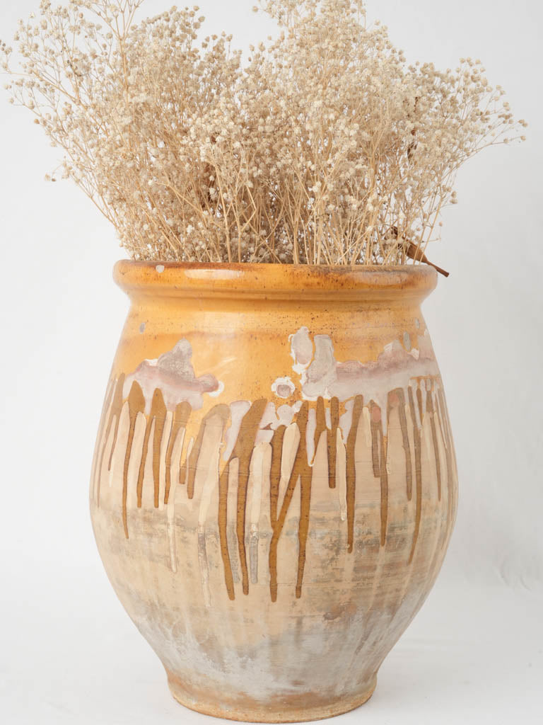 Vintage mustard-drip ceramic preservation jar
