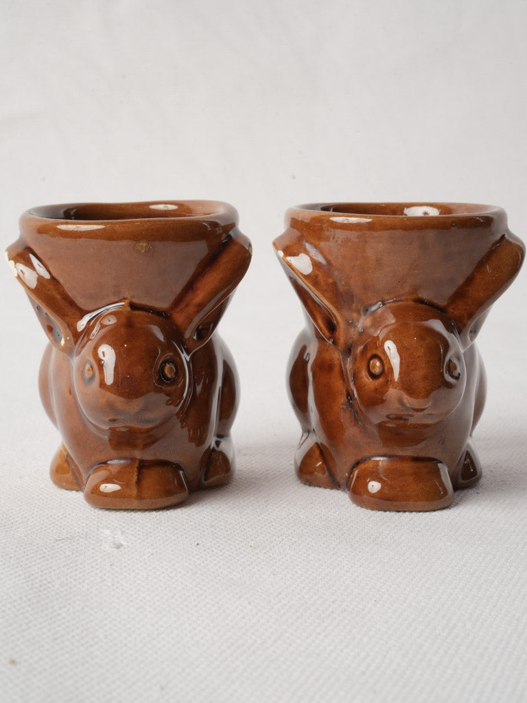 Glossy ceramic rabbit egg holders
