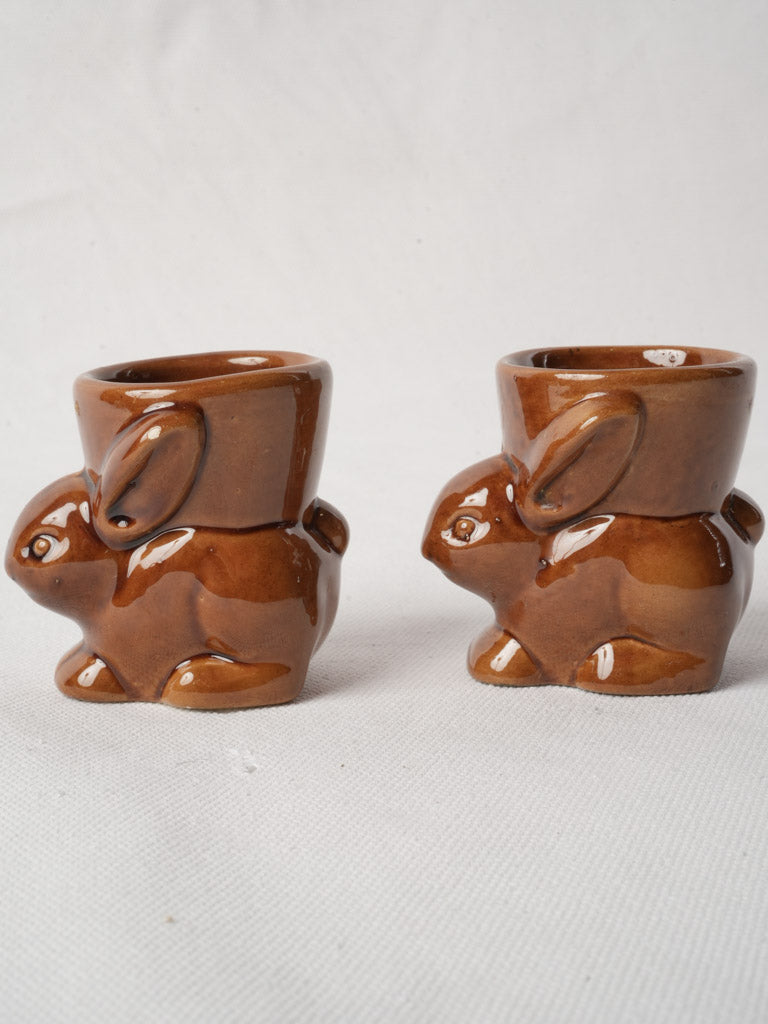 Antique-inspired brown bunny cups