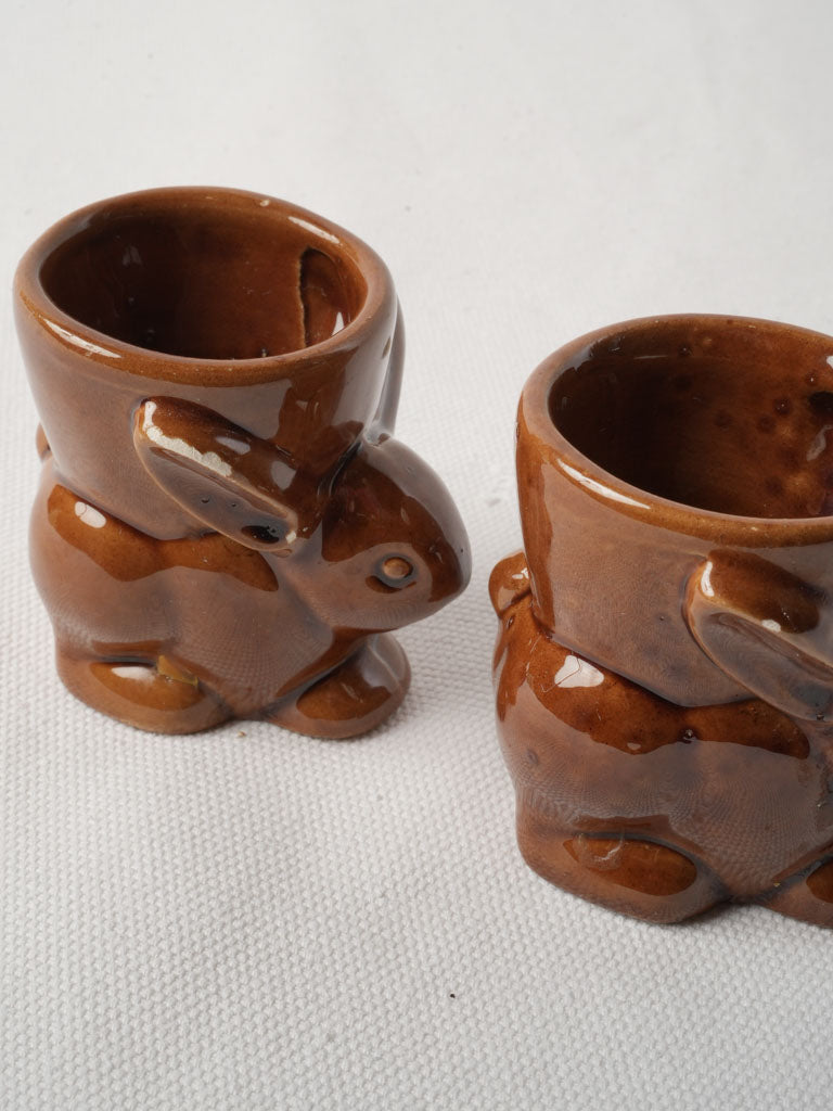 Collectible brown glazed bunny cups