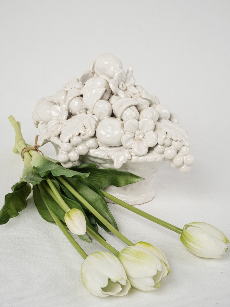 Large white-glazed autumnal French sculpture
