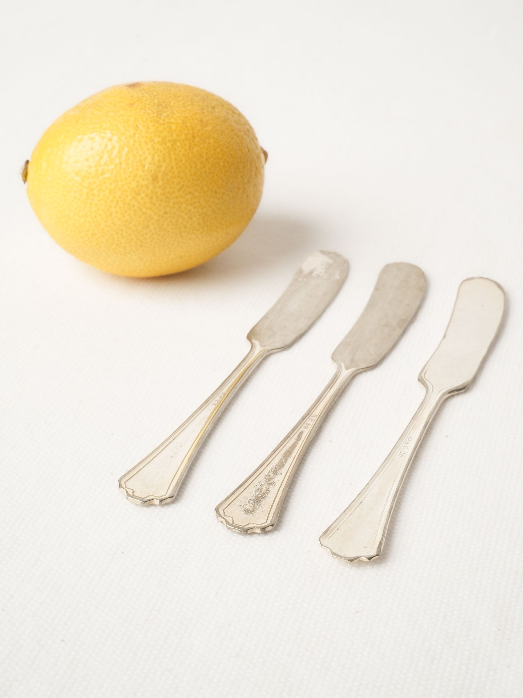 Set of 3 French Silver-Plate Butter Knives with Scalloped Handles