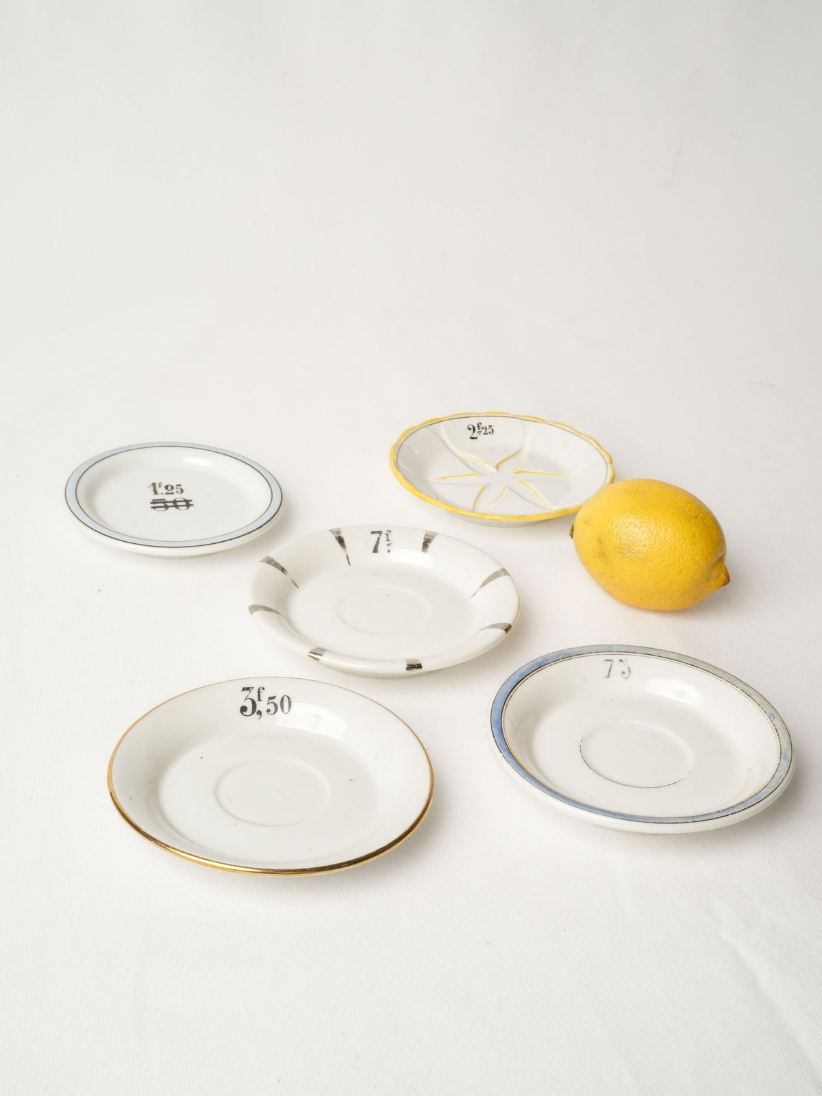 Set of Five French Porcelain Bistro Saucers from Paris