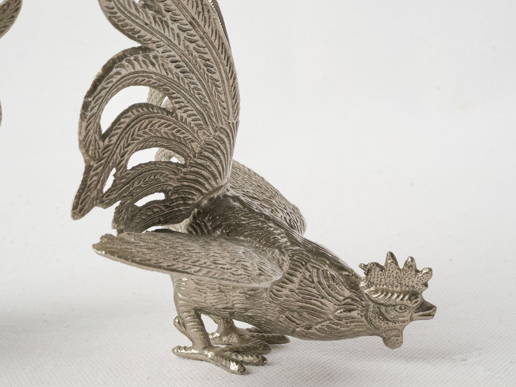 Exquisite silvered vintage cockerel decor