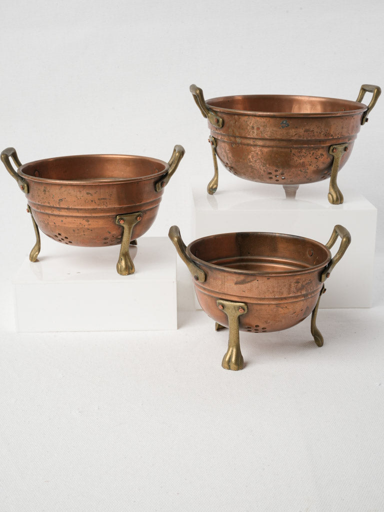 Antique copper culinary colander set