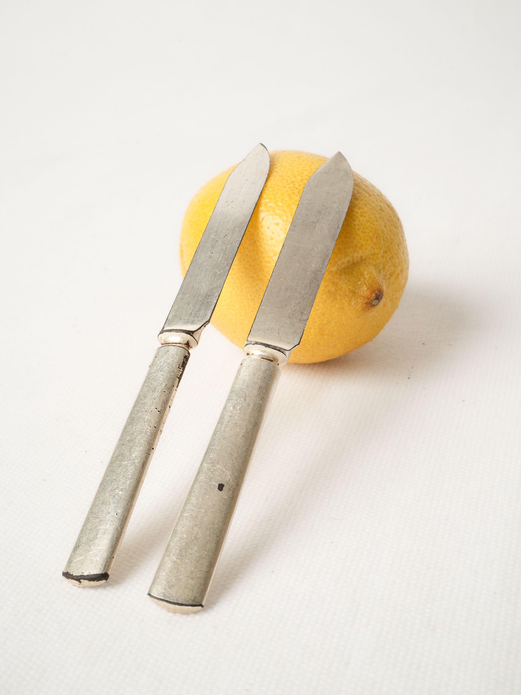 Pair of Antique French Pewter-Toned Tartine Knives