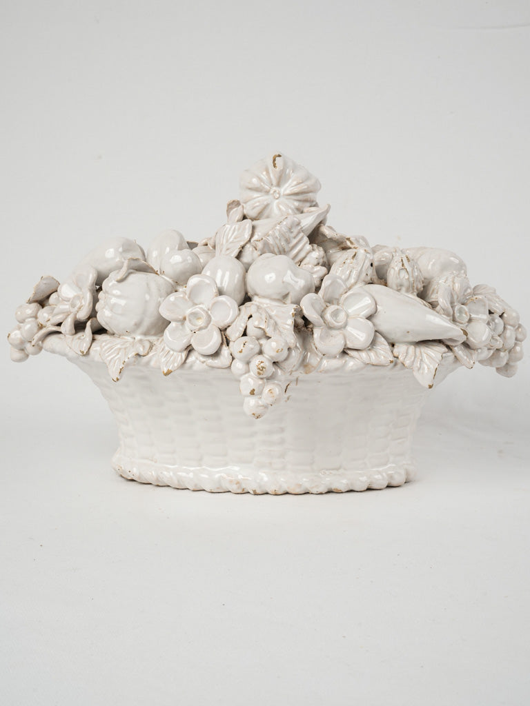 French, Vintage, Large, Sculptural Ceramic Fruit Basket Decoration