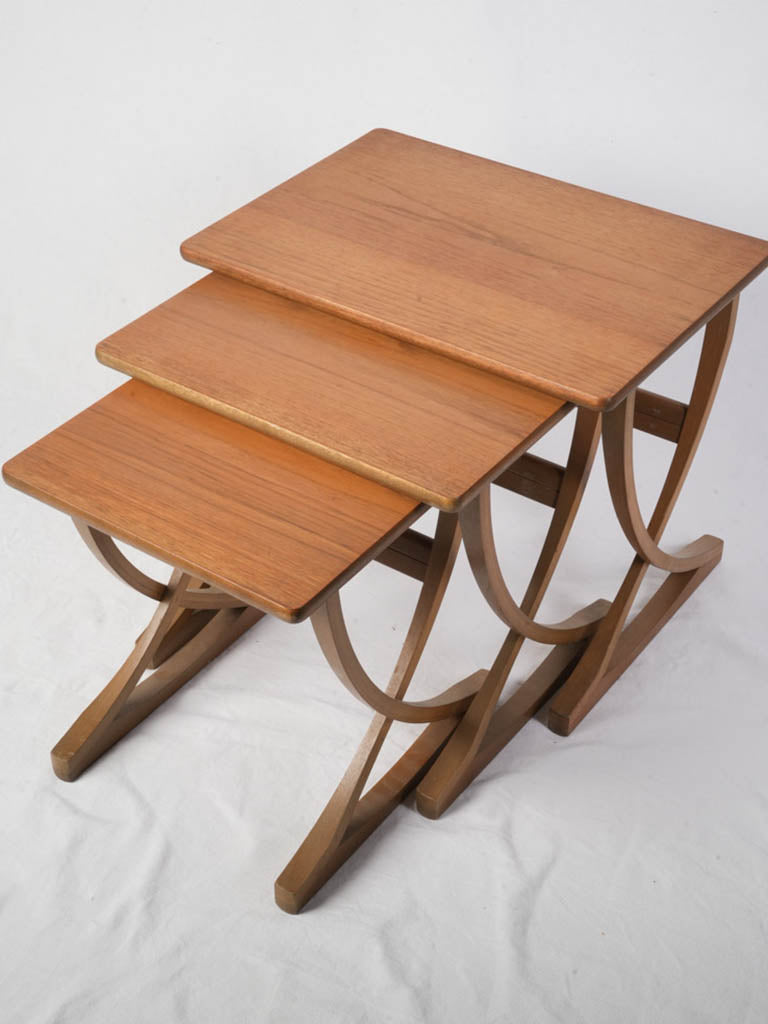 Warm honey-toned trestle tables