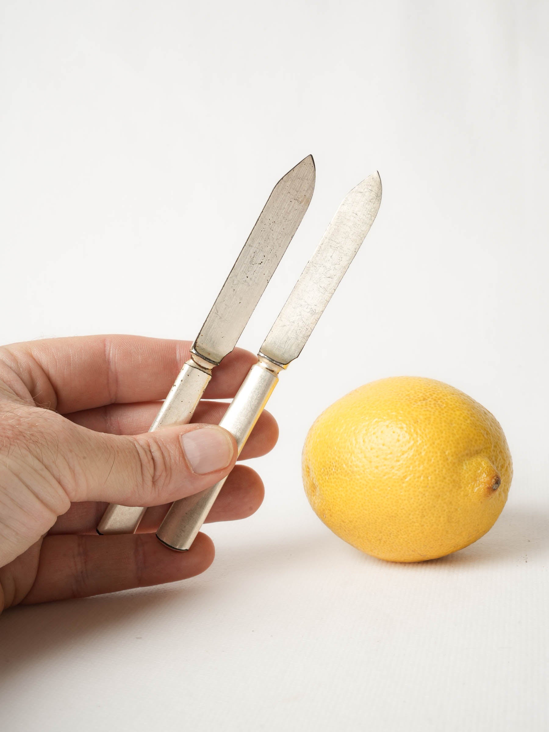 Pair of Antique French Pewter-Toned Tartine Knives