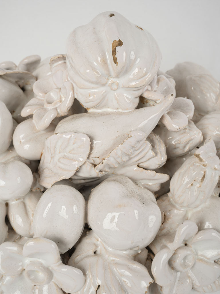 Vintage, Large, Round, White-Glazed, Ceramic Grape and Plum Decoration
