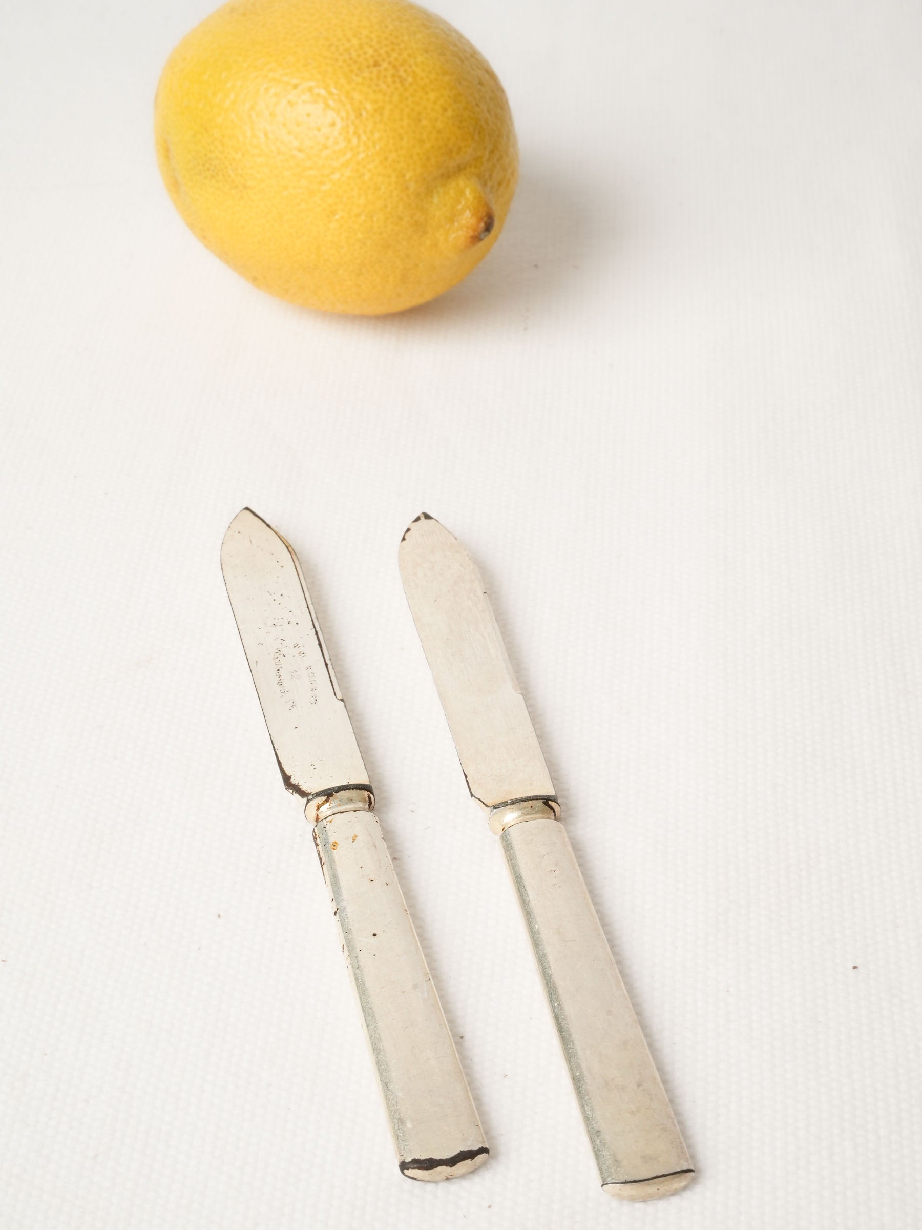 Pair of Antique French Pewter-Toned Tartine Knives