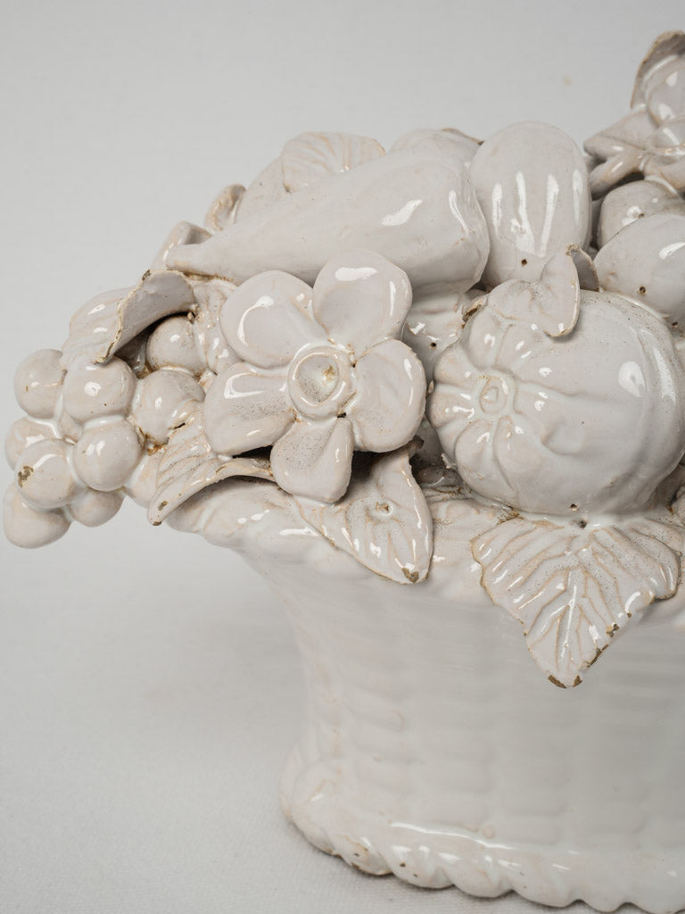 Late-Twentieth Century, French, Vintage, Large, Ceramic, White-Glazed Fruit Basket