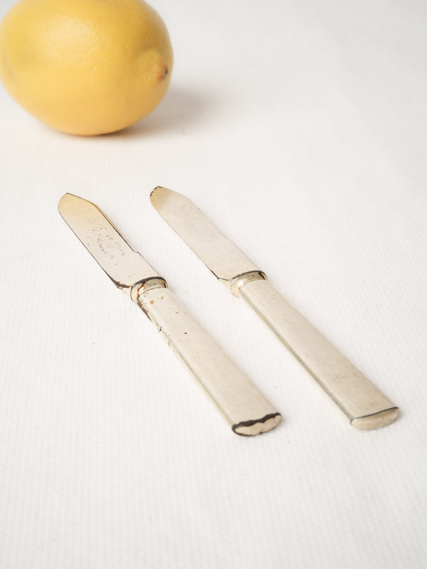 Pair of Antique French Pewter-Toned Tartine Knives
