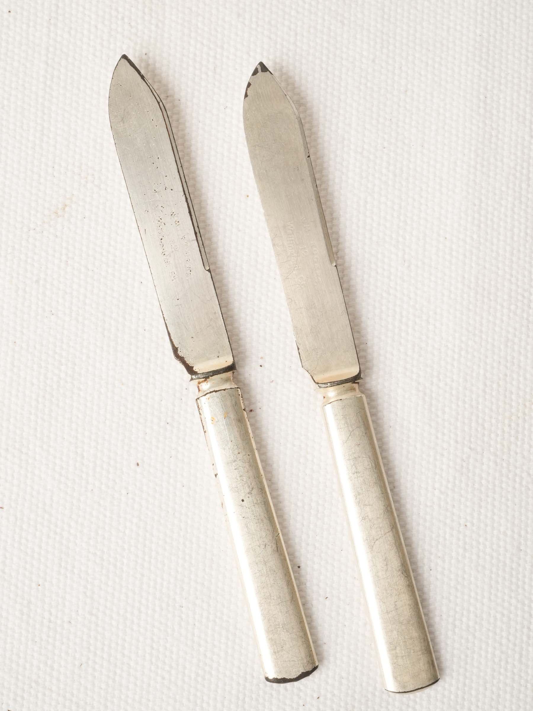 Pair of Antique French Pewter-Toned Tartine Knives