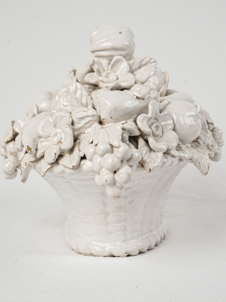 French, Vintage, White-Glazed, Sculptural Plum and Grape Ceramic Decor