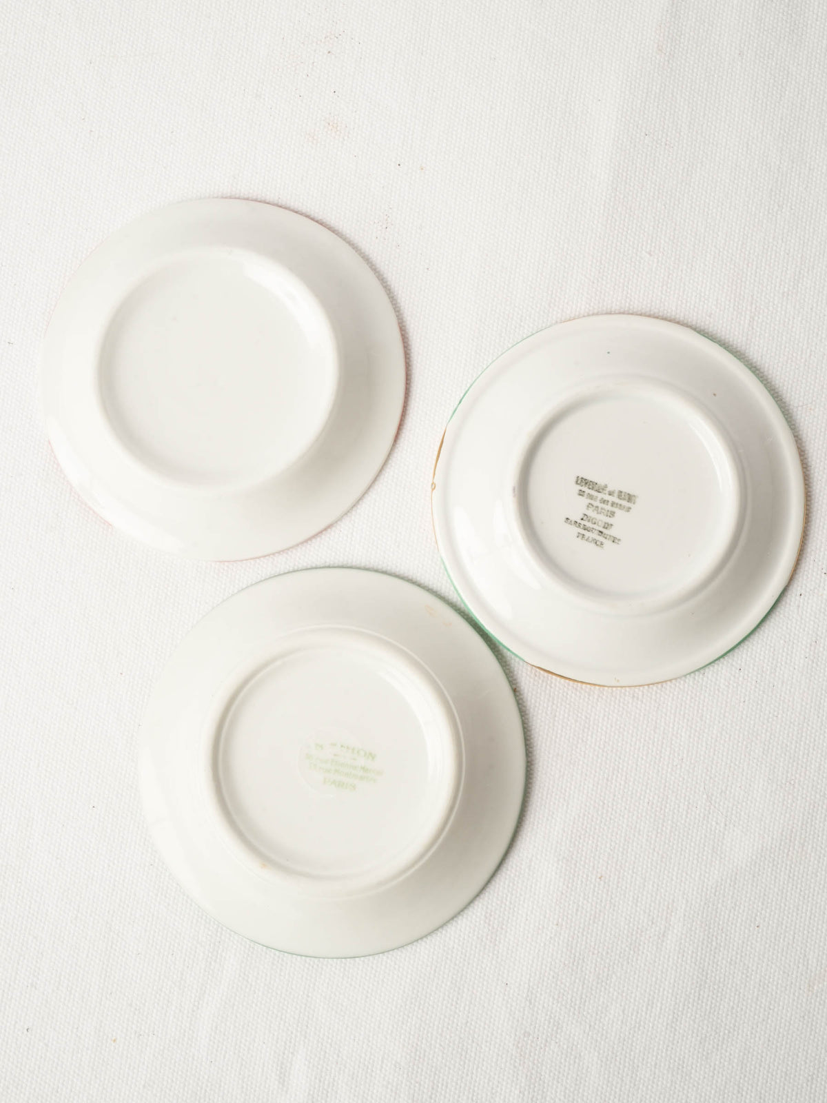 Set of Three French Bistro Porcelain Price Saucers