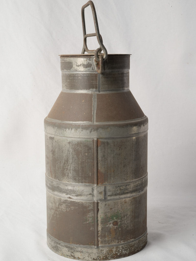 Aged patina industrial milk churn