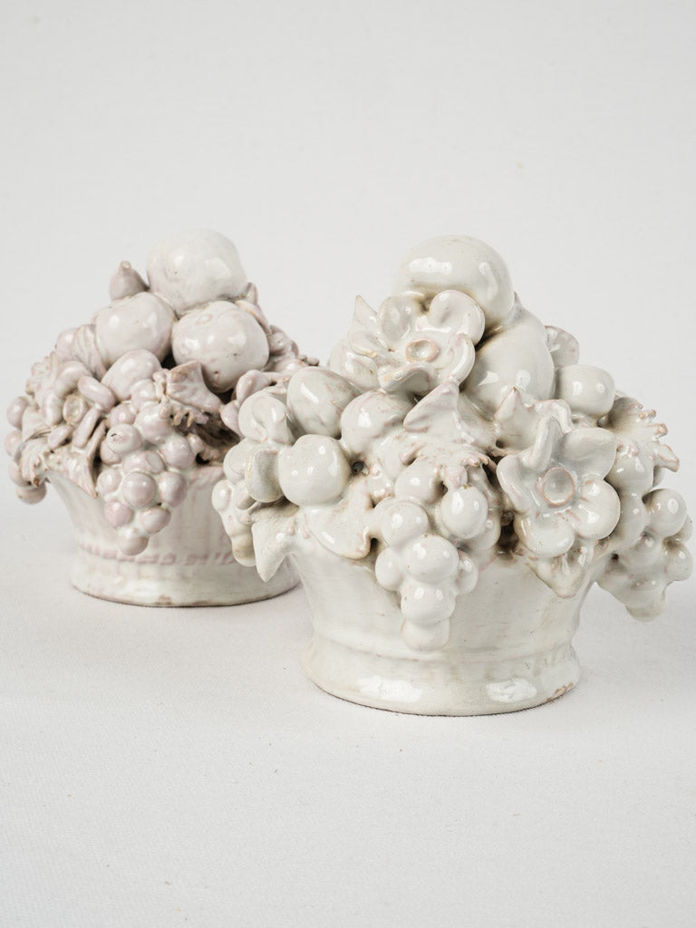 Vintage French white-glazed fruit basket