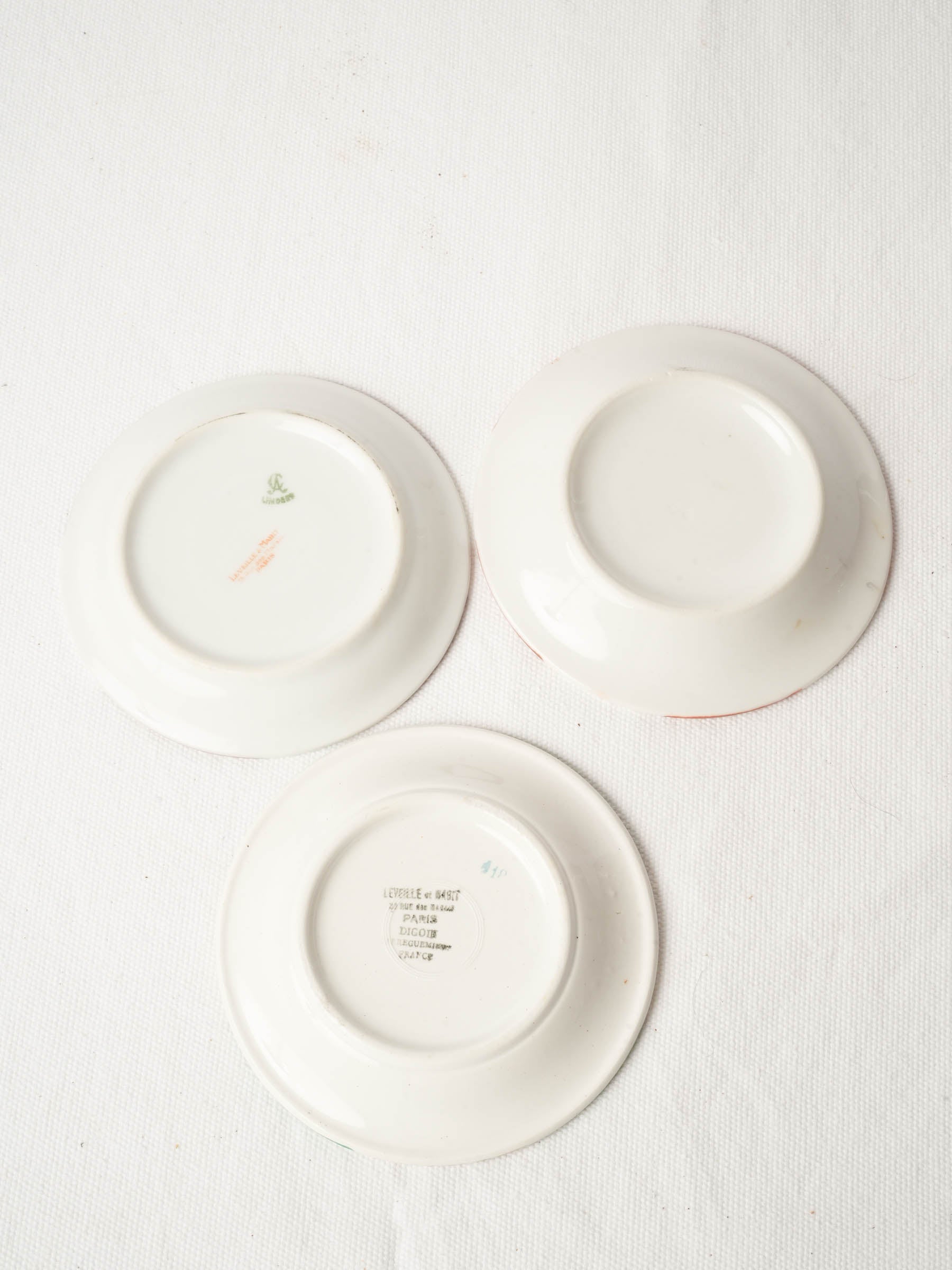 Three Vintage French Bistro Porcelain Saucers 5"