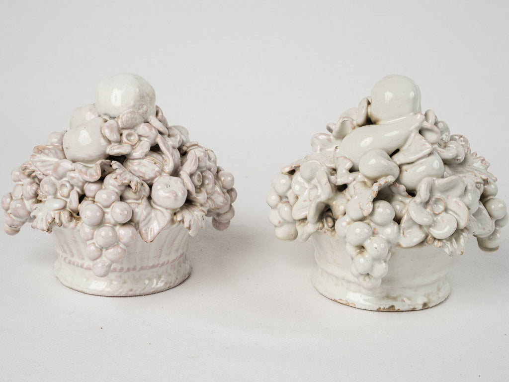 Elegant vintage white-glazed fruit sculptures