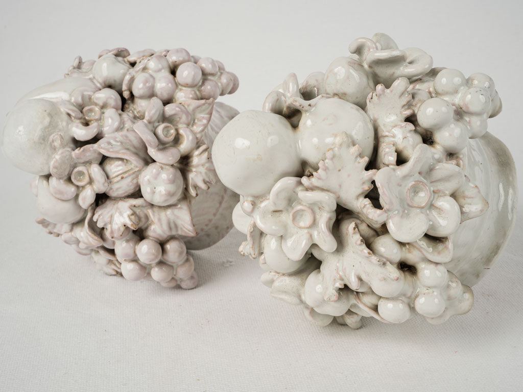Beautiful French white-glazed fruit sculptures