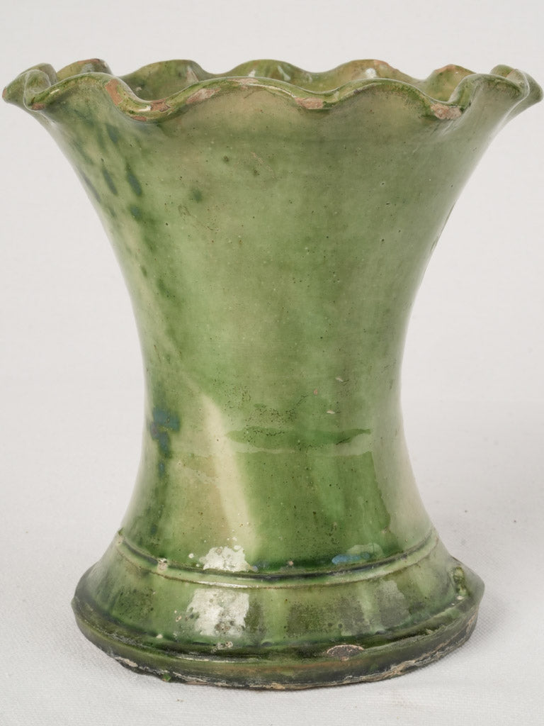 Vintage green glazed trumpet vase