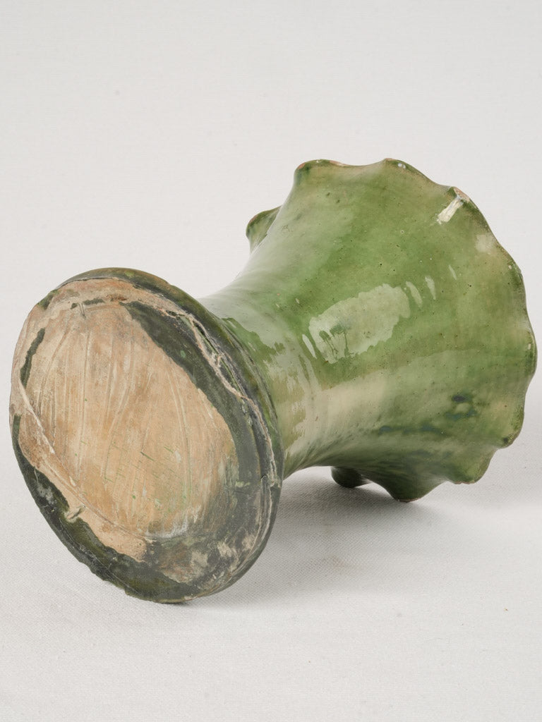 Vintage handcrafted green glazed trumpet vase