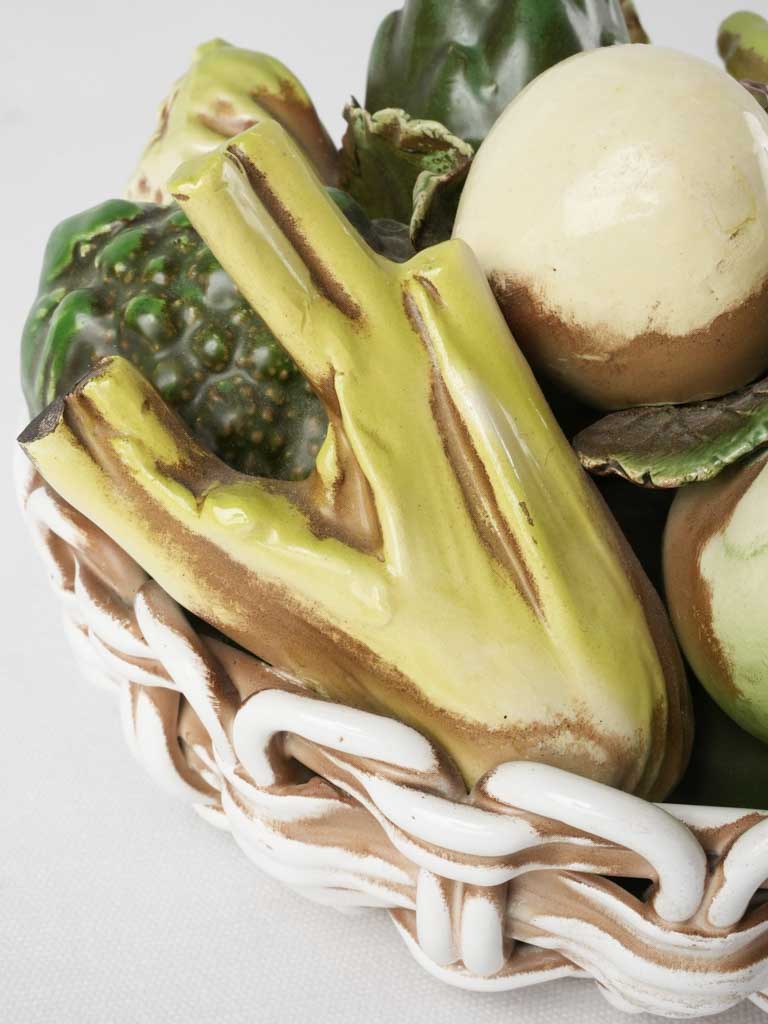 Heritage green-and-white basket sculpture