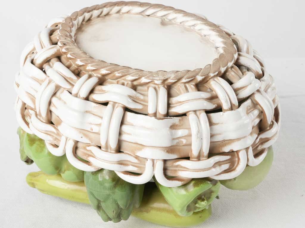 Collectible green ceramic sculpture basket