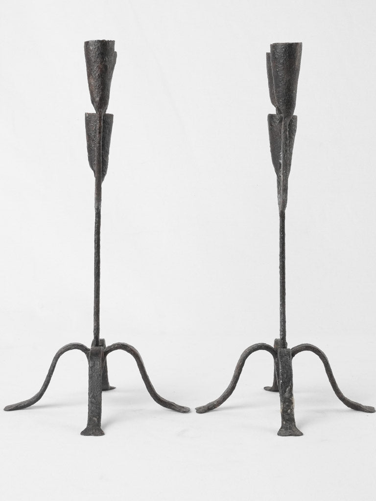 Pair wrought iron candlesticks 14½"