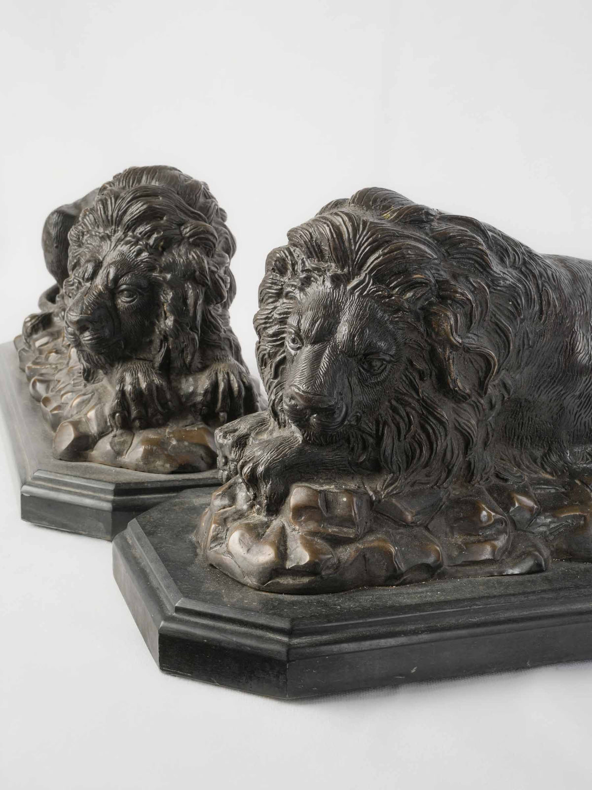 Antique French patinated bronze lions