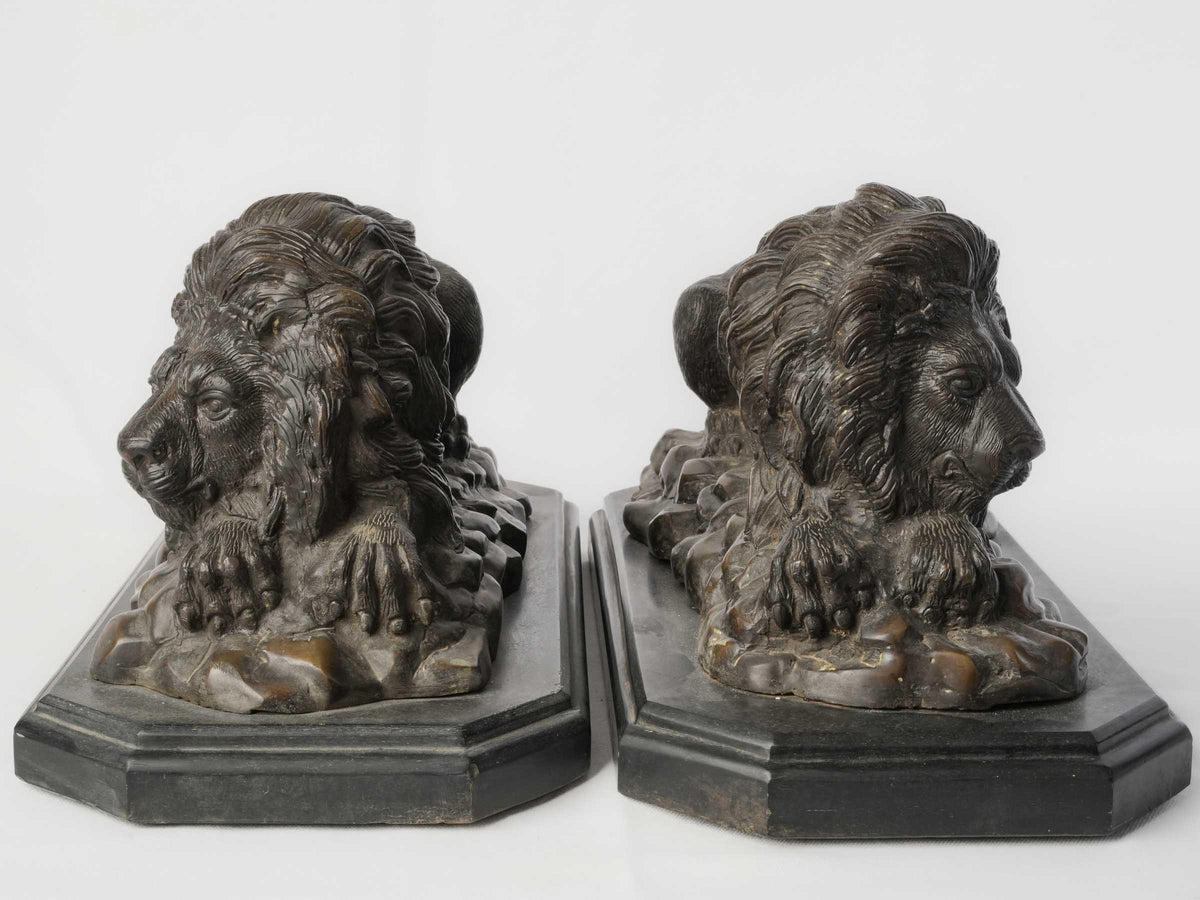 Historic French Animalier lion sculptures