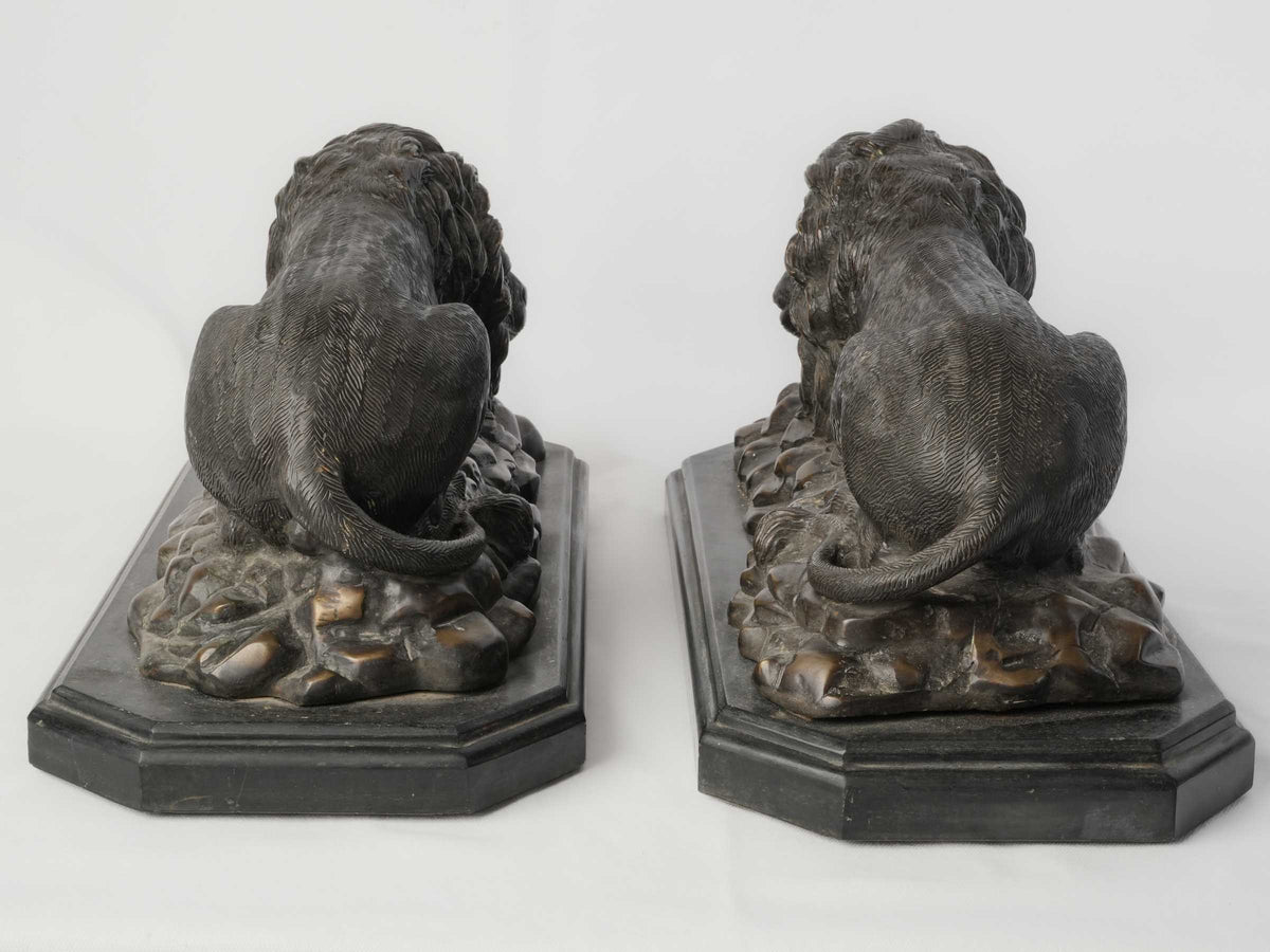 Detailed bronze lions on stone plinth